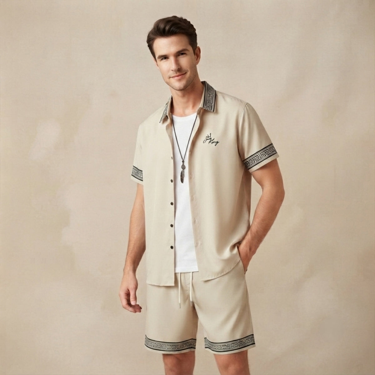 The Stonehill Men’s Retro Print Set – Shirt & Shorts