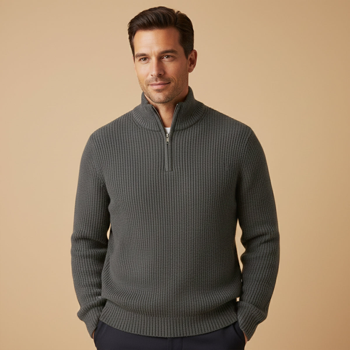 The Vicenza Men’s Soft Knit Cashmere Half Zip Sweater
