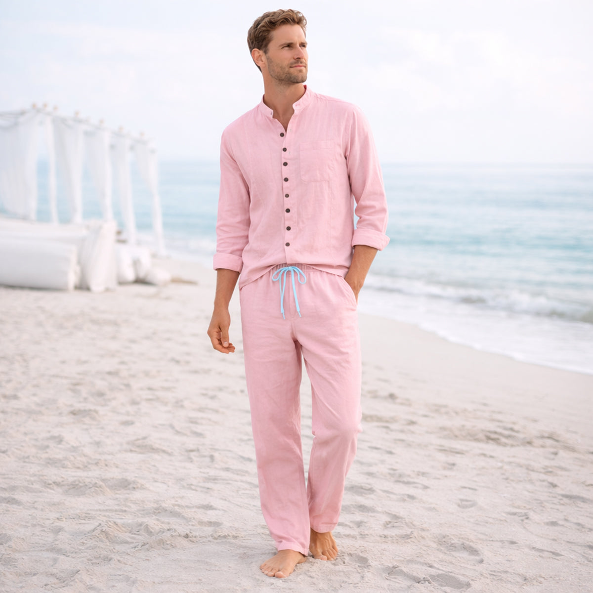 The Woodmere Men’s Retro Cotton & Linen Set – Shirt & Pants