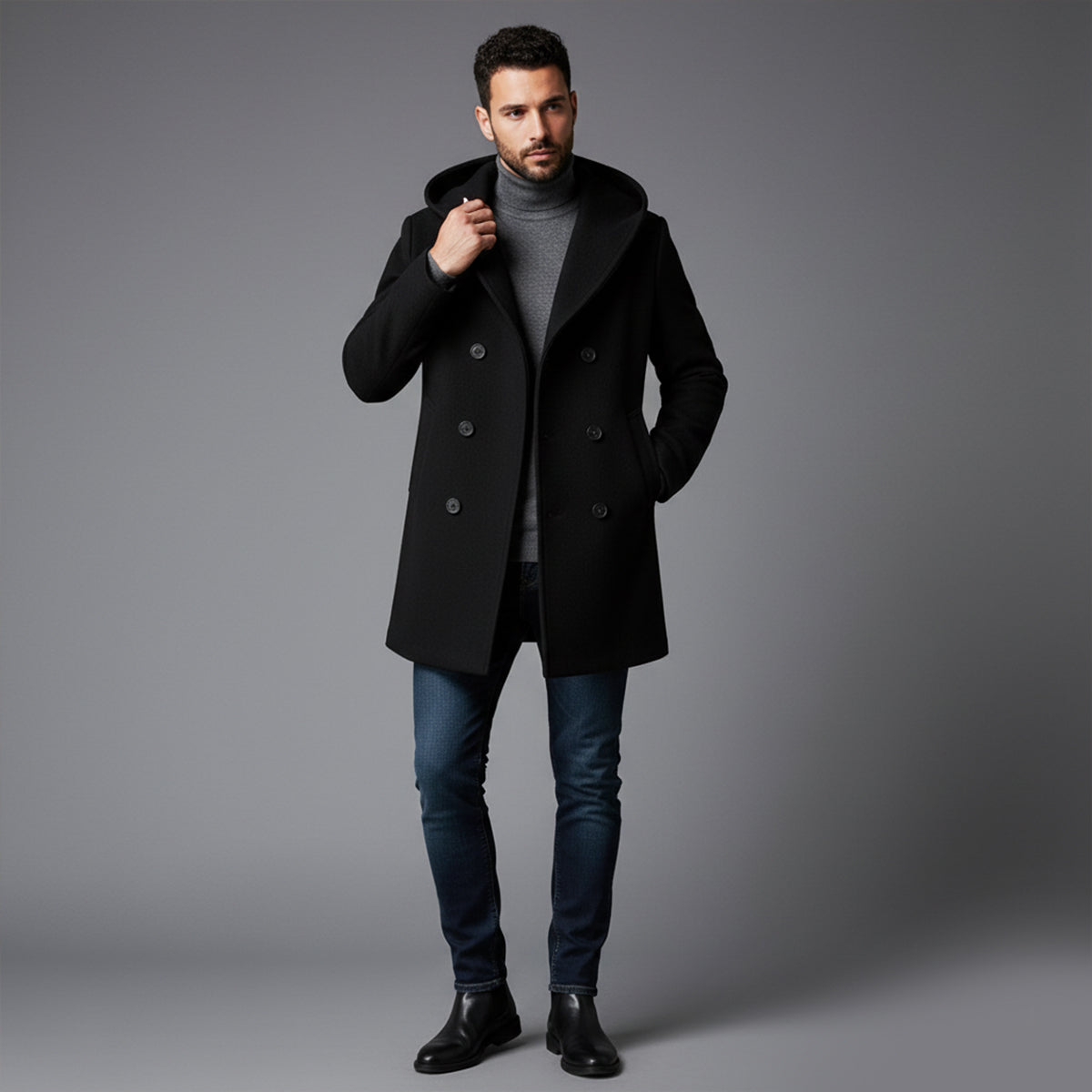 The Bonassola Men’s Double Breasted Hooded Trench Coat