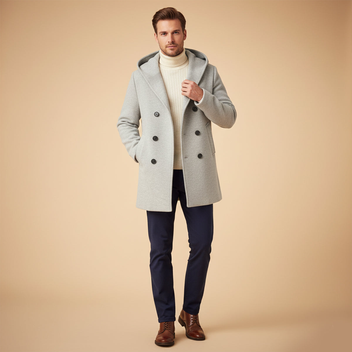 The Bonassola Men’s Double Breasted Hooded Trench Coat