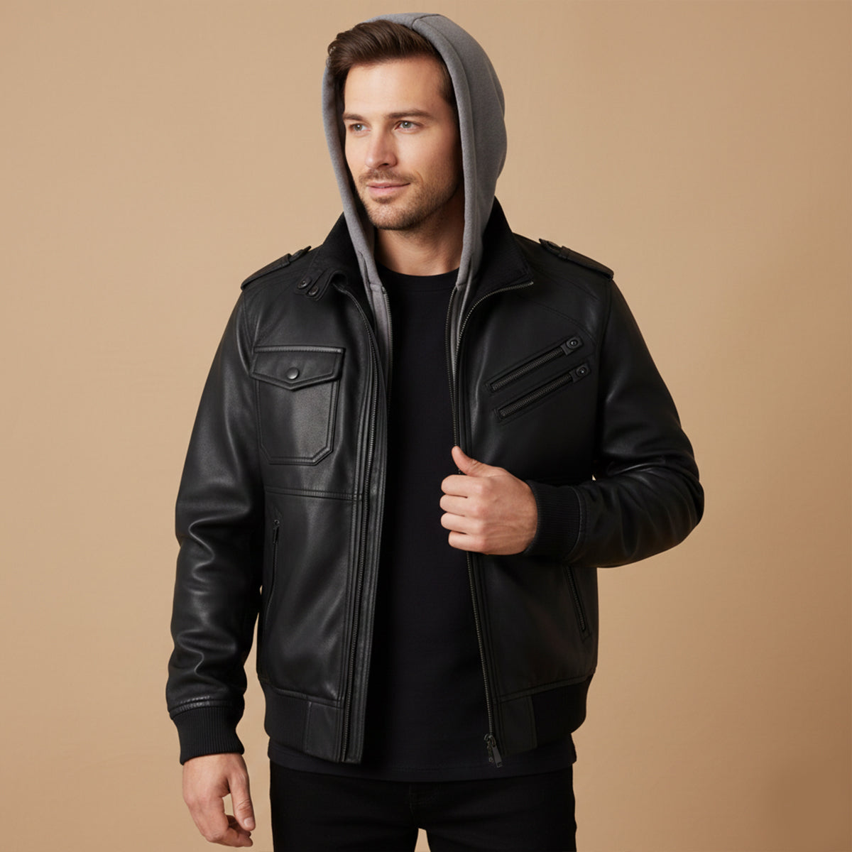 The Palermo Leather Bomber Jacket – Men’s Hooded Classic Style