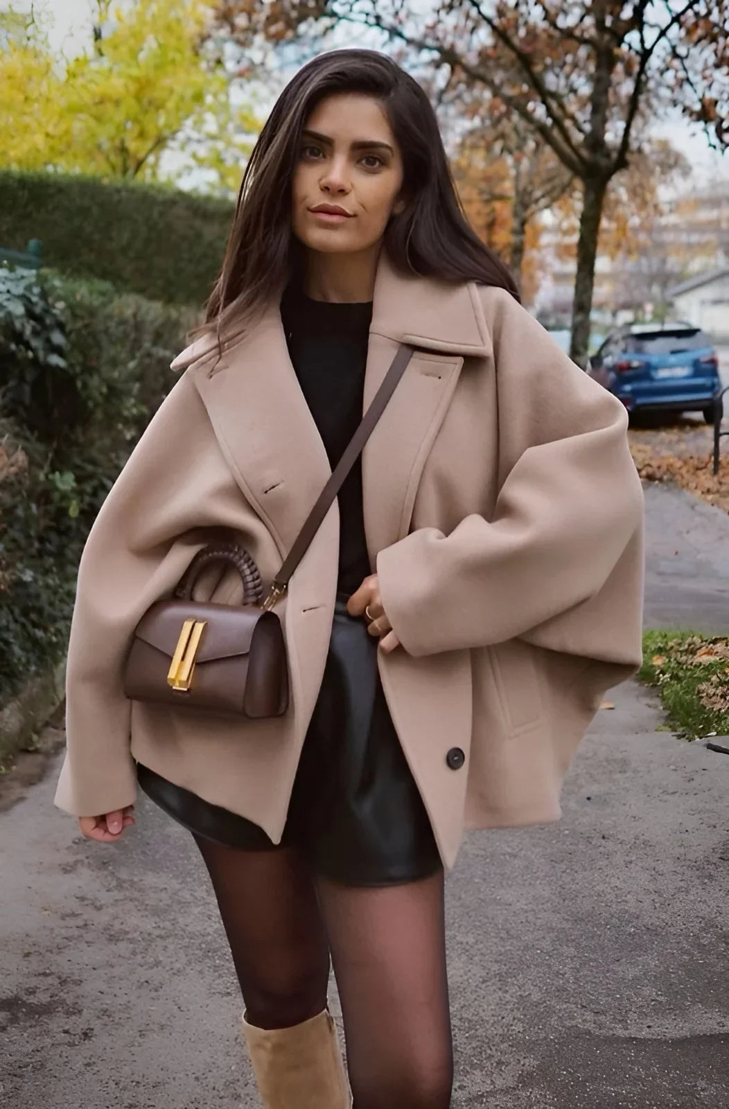 Women's Oversized Wool Blend Jacket – Casual Button Front Short Coat