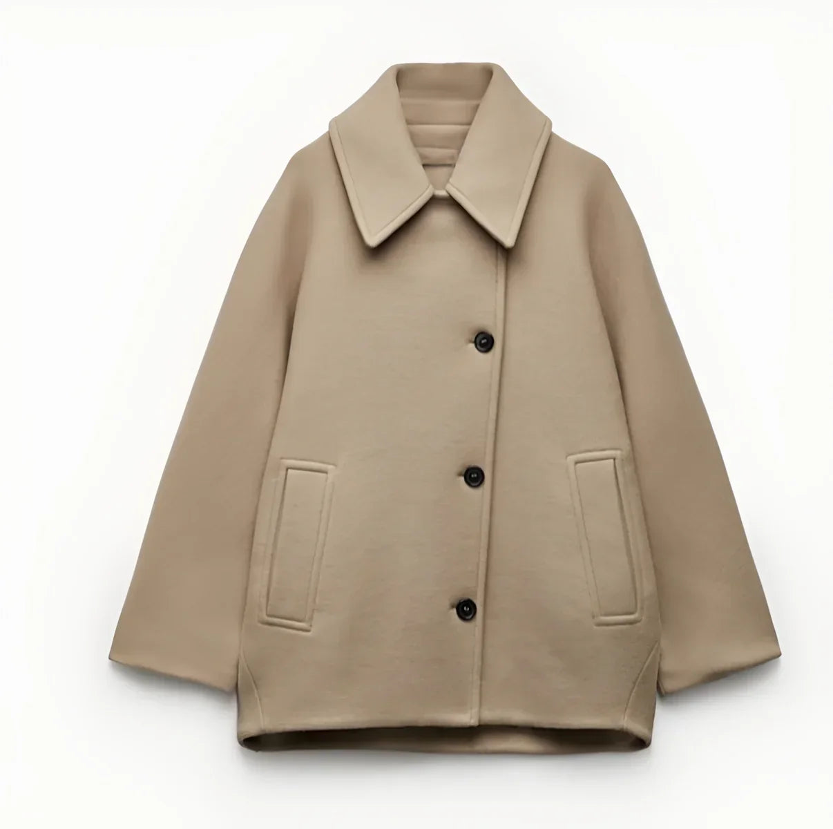 Women's Oversized Wool Blend Jacket – Casual Button Front Short Coat