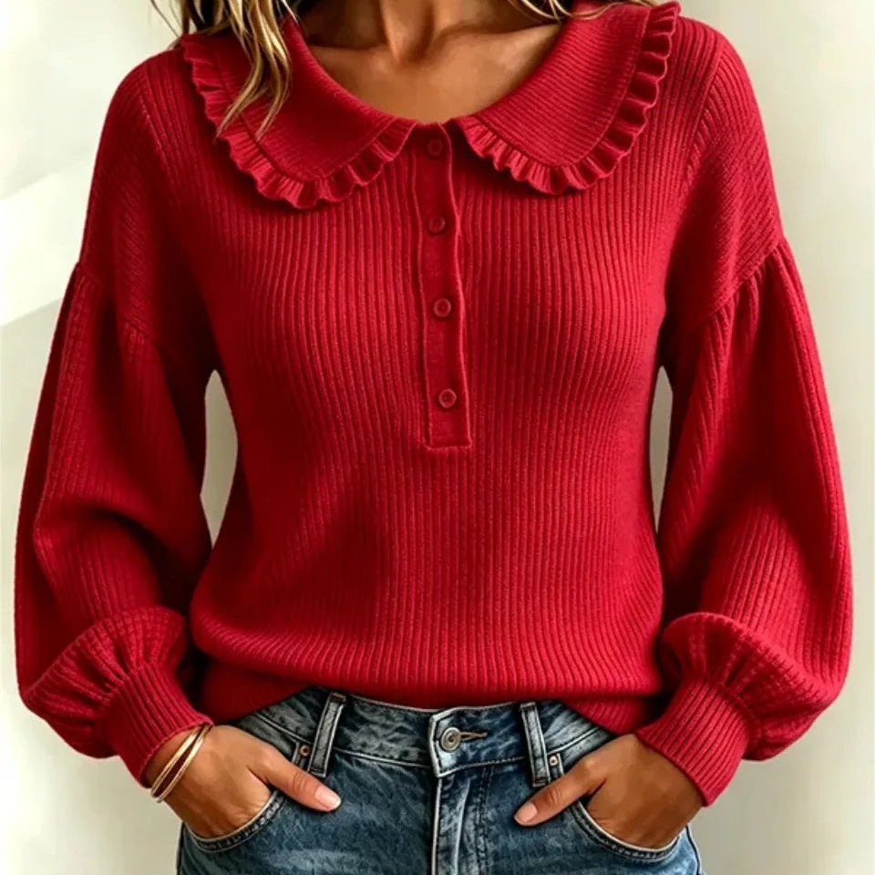 Women’s Ruffle Collar Ribbed Sweater