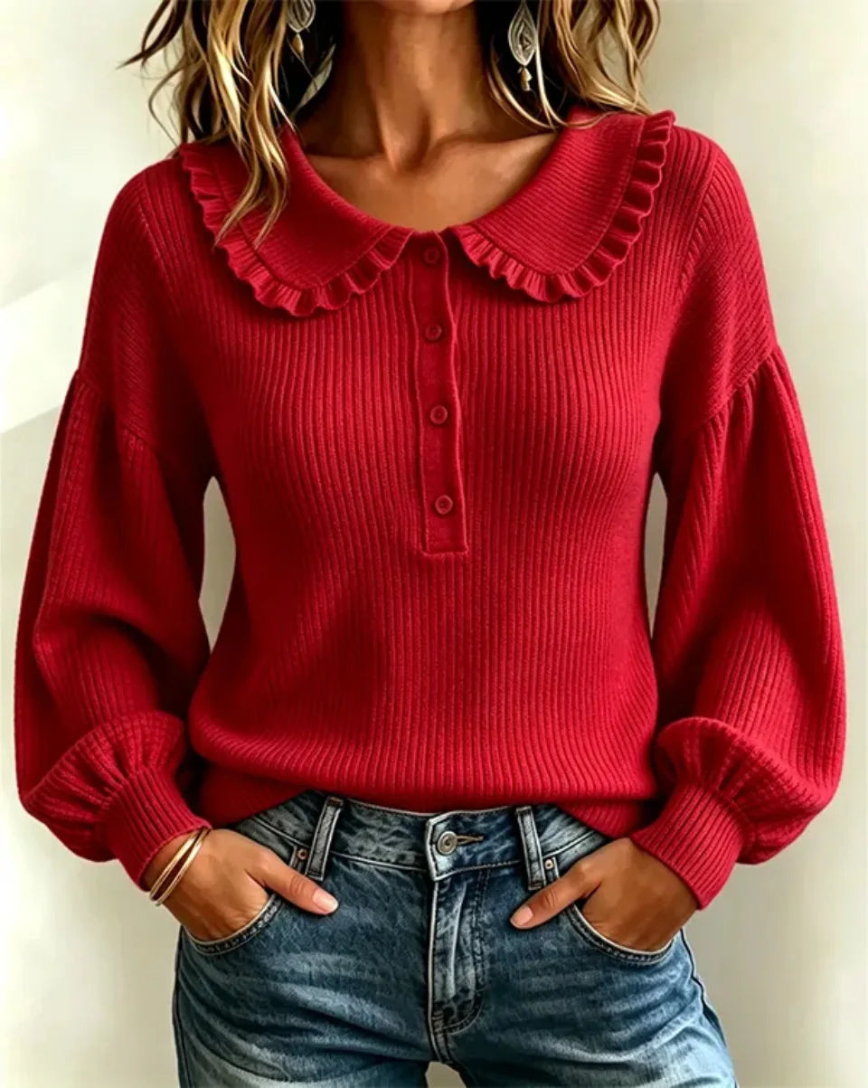 Women’s Ruffle Collar Ribbed Sweater