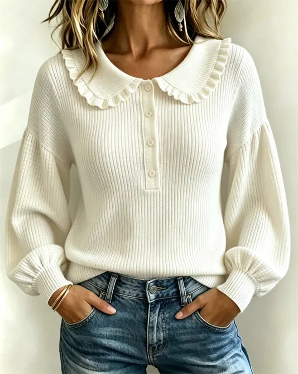 Women’s Ruffle Collar Ribbed Sweater