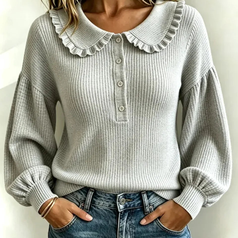 Women’s Button Front Collar Ribbed Sweater