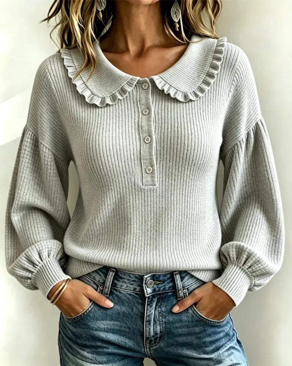 Women’s Button Front Collar Ribbed Sweater