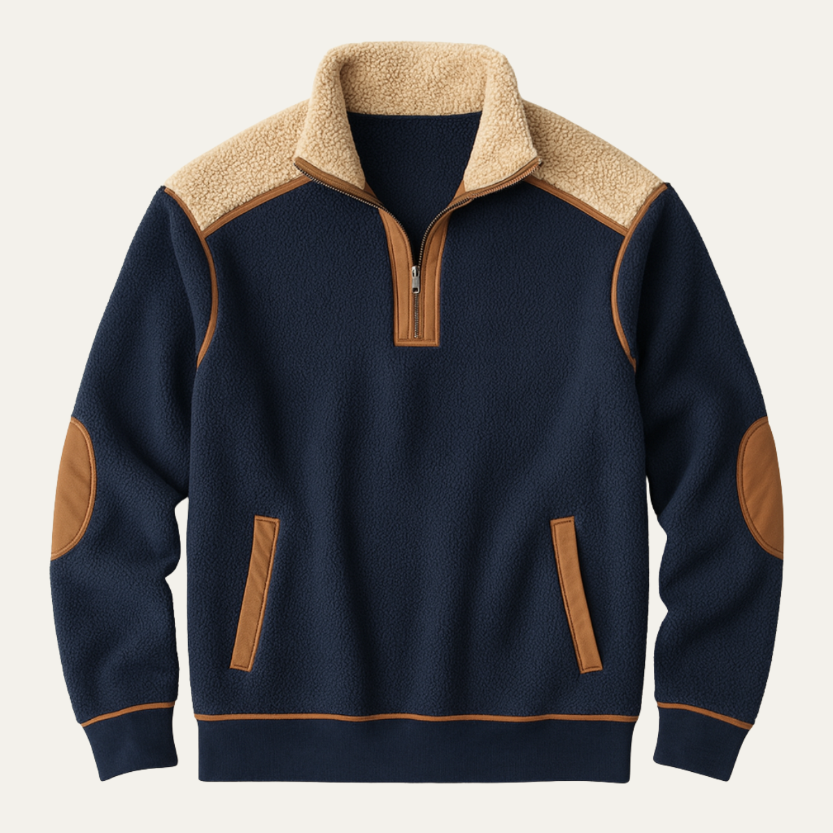 The Willowfall Men's Warm Colour Block Sherpa Fleece Half Zip Sweater